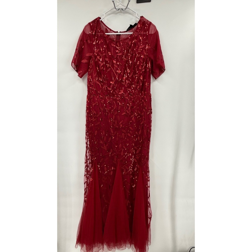 Ever-Pretty 4XL Sequin Leaf Mesh Maxi Dress Womens Burgundy Formal Mermaid Gown